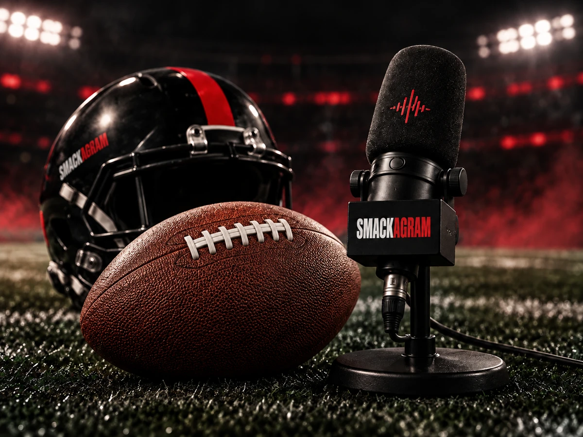 Smackagram microphone, football and helmet on the field