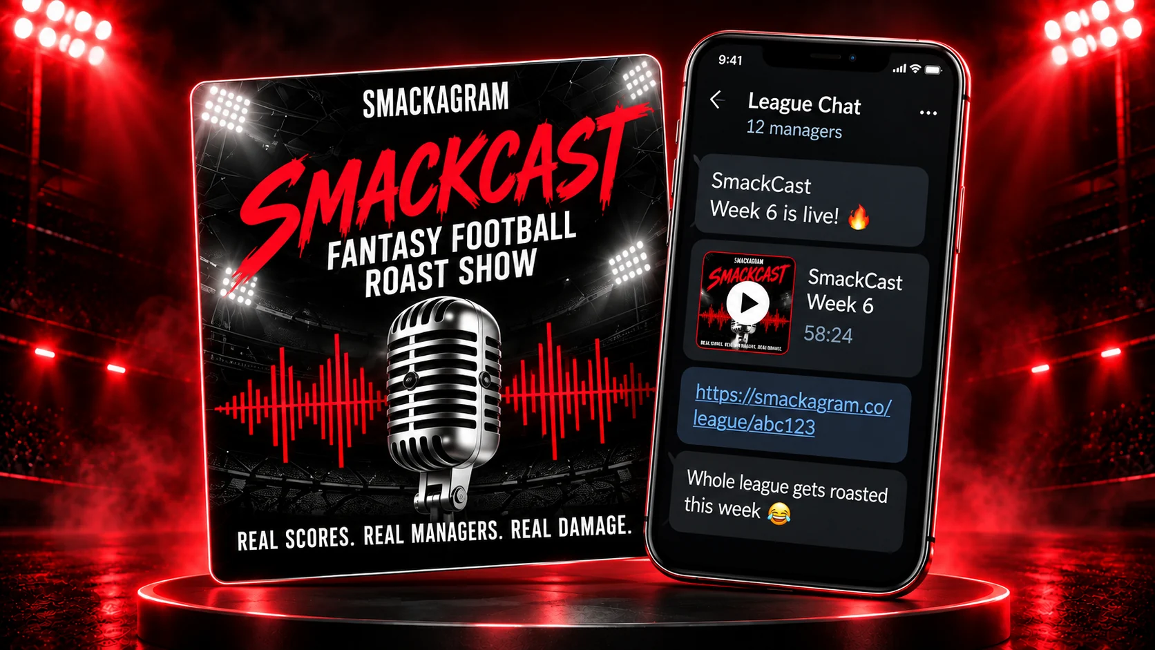 SmackCast show artwork delivered to a fantasy football league group chat